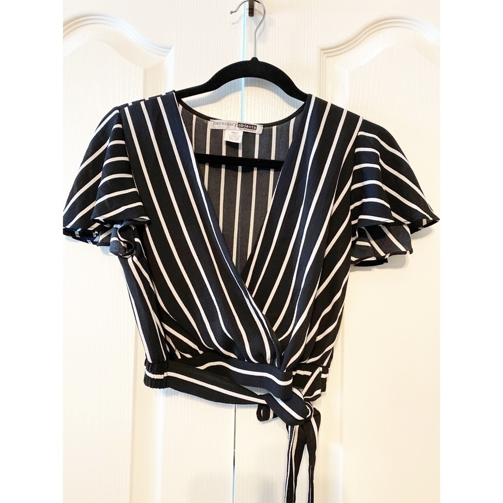 Necessary Objects cropped tie waist top striped S